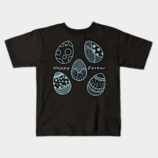 Happy Easter Blue Pattern Kids T-Shirt